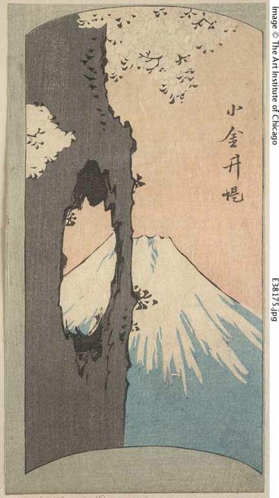 Koganei, avsnitt av ett ark från serien "Utklippta bilder av berömda platser i Edo (Edo meisho harimaze zue)" av Utagawa Hiroshige
