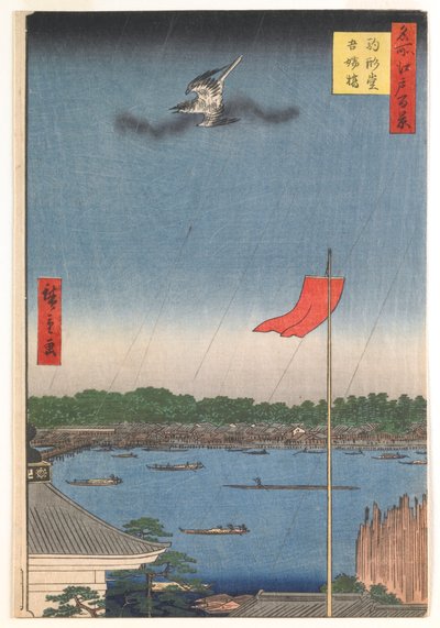 Komagatahallen och Azumabron, ur serien "Hundra berömda vyer över Edo" av Utagawa Hiroshige