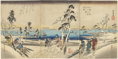 Koto meisho Sumida-gawa yuki-mi no zu san-mai tsuzuki av Utagawa Hiroshige