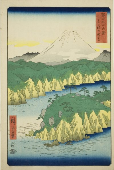 Lake at Hakone (Hakone no kosui), från serien "Thirty-six Views of Mount Fuji (Fuji sanjurokkei)" av Utagawa Hiroshige