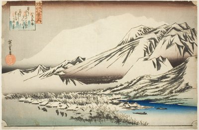 Dröjande snö på berget Hira (Hira no bosetsu), från serien "Eight Views of Omi Province (Omi hakkei no uchi)" av Utagawa Hiroshige