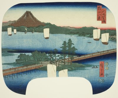 Long Bridge at Seta (Seta no nagahashi), från serien "Eight Views of Omi (Omi hakkei)" av Utagawa Hiroshige