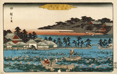 Lotusdammen vid Shinobazu i Ueno av Utagawa Hiroshige