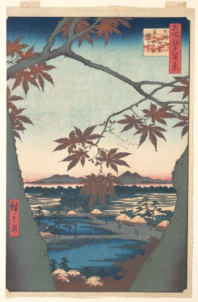Lönnar vid Mama, ur serien Hundra berömda vyer över Edo av Utagawa Hiroshige