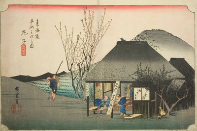 Mariko: Famous Tea Shop (Mariko, meibutsu chamise), från serien "Fifty-three Stations of the Tokaido Road (Tokaido gojusan tsugi no uchi)," även känd som Hoeido Tokaido av Utagawa Hiroshige
