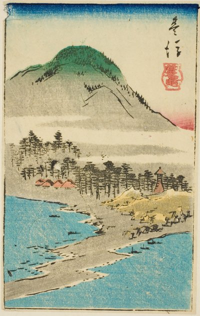 Minosaki i Bungoprovinsen (Bungo, Minosaki), sektion av ark nr. 17 från serien "Utklippta bilder av provinserna (Kunizukushi harimaze zue)" av Utagawa Hiroshige