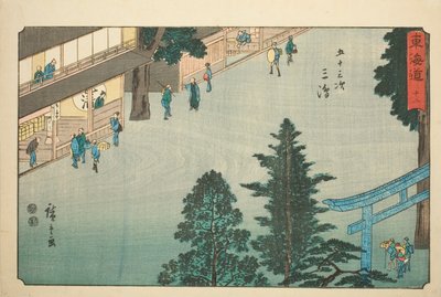 Mishima-Nej. 12, från serien "Fifty-three Stations of the Tokaido (Tokaido gojusan tsugi)," även känd som Reisho Tokaido av Utagawa Hiroshige