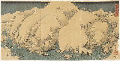 Berg och flod vid Kiso Pass, augusti 1857 av Utagawa Hiroshige