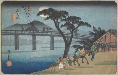 Nagakubo, den tjugoåttonde i serien ”De sextionio stationerna längs Kiso-vägen” av Utagawa Hiroshige