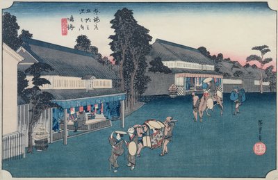 Narumi: den lokala Arimatsu Shibori-butiken, från serien "Fifty-three Stations on the Tokaido", ca 1834-35 (träblock i färg) av Utagawa Hiroshige