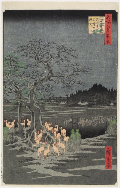 Nyårsaftonens rävbränder vid Nettle Tree, O_ji, september 1857 av Utagawa Hiroshige