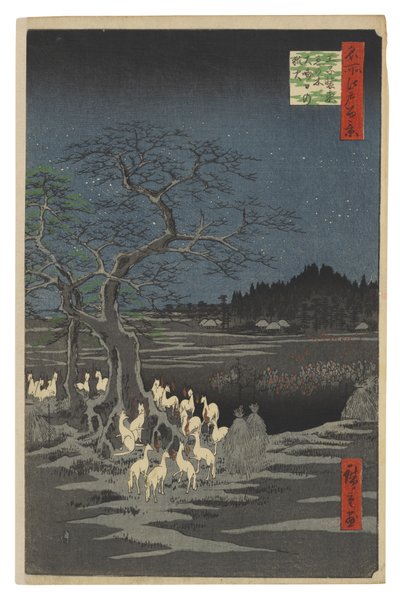 Räveld på nyårsafton vid Förändringsträdet, Ōji av Utagawa Hiroshige