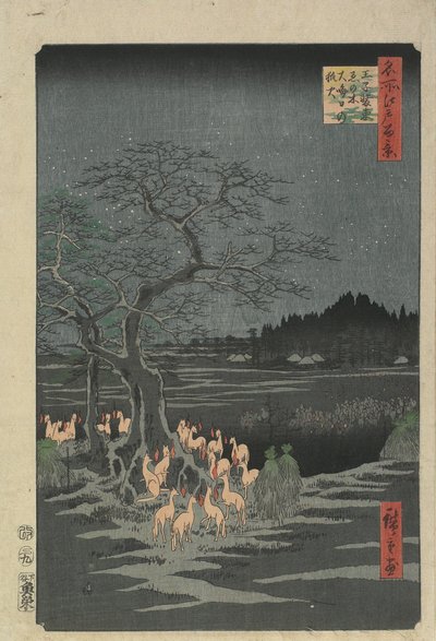 Nyårsafton Foxfires vid Hackberry Tree i O_ji, 1857 av Utagawa Hiroshige