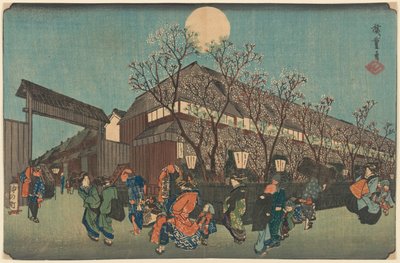 Nattprocession under Cherry Blossoms längs Nakanoch? på Shin Yoshiwara av Utagawa Hiroshige