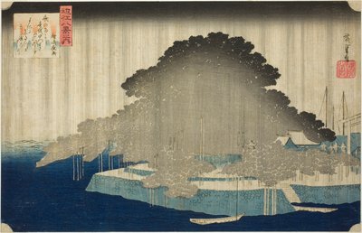 Night Line At Karasaki no Yō (Karasaki no Yō), från serien "Eight Views of Omi (Omi Hakkei no Uchi)" av Utagawa Hiroshige