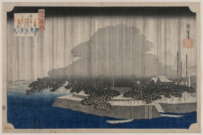 Night Rain at Karasaki, från serien Eight Views of Omi, ca. 1835. av Utagawa Hiroshige