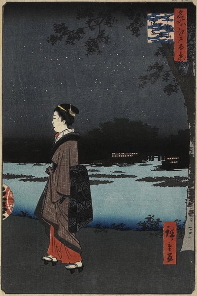 Nattvy över Sanya-kanalen, Matsuchi Hill, augusti 1857 av Utagawa Hiroshige