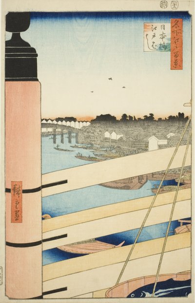 Japan B Ridge Plan d Edo B Ridge (Nihonbashi, Edobashi), från serien "Ridge dre d fa net s Views of Edo (One Hundred Famous Views of Edo)" av Utagawa Hiroshige