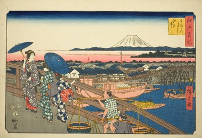 Japan B Ridge och Edo B Ridge (Nihonbashi Edobashi), från Teseries av Utagawa Hiroshige