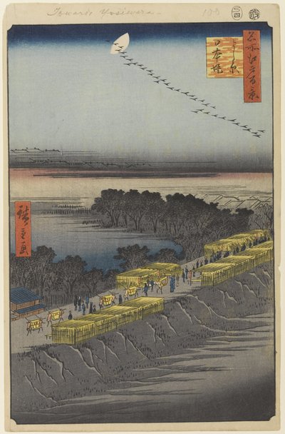 Nihon Embankment, Yoshiwara, No.100 från One Hundred Famous Views of Edo, 1857 (träblocktryck) av Utagawa Hiroshige