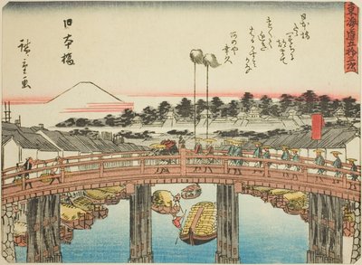 Nihonbashi, från seriens "fifty-three S tachi sound s of the urbanity (urban grad bredvid huvudberget)," Tillåten urban grad) av Utagawa Hiroshige