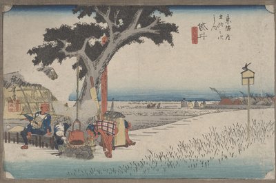 Nr 28 "Utomhus te-station vid Fukuroi" Från 53 stationer på Tokaido av Utagawa Hiroshige