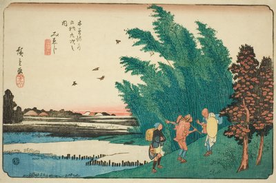 av. 56: Mieji, från Te-seriens "Shi x t y ne s ta on s of te kisokaid" av Utagawa Hiroshige