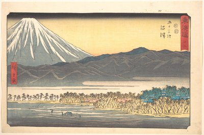 Numazu, nummer 13 ur serien ”Tōkaidōs femtiotre stationer (Tōkaidō gojūsan tsugi)” av Utagawa Hiroshige