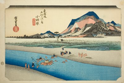 Odawara: The Sakawa River (Odawara, Sakawagawa), från serien "Fifty-three Stations of the Tokaido Road (Tokaido gojusan tsugi no uchi)," även känd som Hoeido Tokaido av Utagawa Hiroshige
