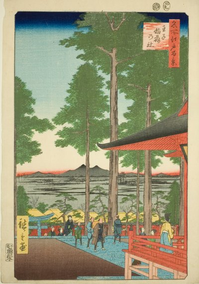 Uncle Inari Shrine (Uncle Inari no Yashiro), från serien "Ridge dre d fa net s views of Edo (One Hundred Famous Views of Edo)" av Utagawa Hiroshige
