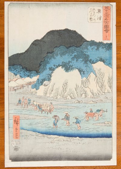 Okitsu, Okitsu-floden och Satta-passet, plansch 18 ur serien: Vyer över berömda platser vid Tōkaidōs femtiotre stationer av Utagawa Hiroshige