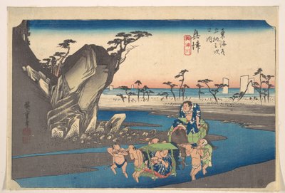 Okitsu, Okitsugawa av Utagawa Hiroshige