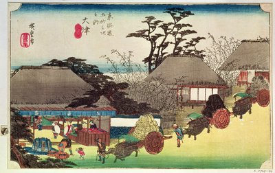 Otsu, illustration från "Fifty Three Stations of the Tokaido Road", pub. av Takenouchi Magohachi, ca 1831-4 (färgat träblock) av Utagawa Hiroshige