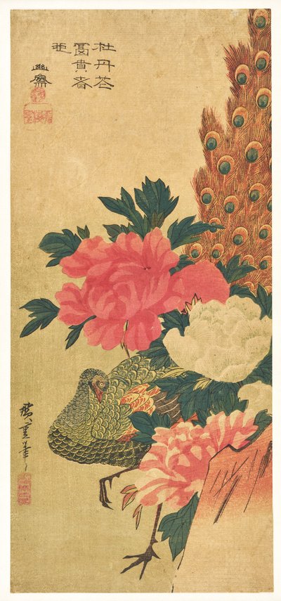 Pioner och påfågel av Utagawa Hiroshige