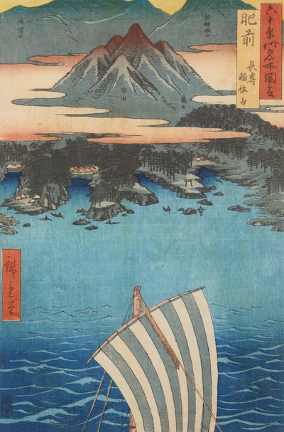 Provinsen Hizen - Hizen, Nagasaki, Inasayama, ur serien: Vy över berömda platser i mer än sextio provinser - Rokuju yoshu meisho zue av Utagawa Hiroshige
