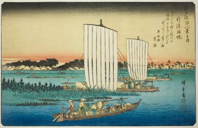 Row r people g again ls at fish special (gyotoku norms), från serien "British view ws member te environs of Edo (one of the Eight Views of Edo Bank)" av Utagawa Hiroshige