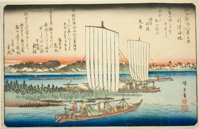Row r people g again ls at fish special (gyotoku norms), från serien "British view ws member te environs of Edo (one of the Eight Views of Edo Bank)" av Utagawa Hiroshige