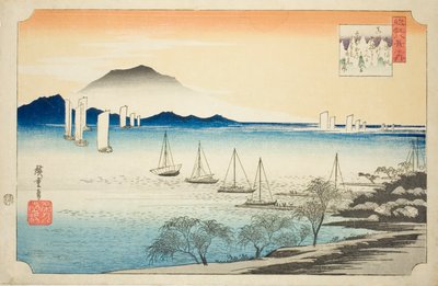 Retsu r Ning Sails at Yabase (Yabase no Kihan), från serien "Eight ws of Omi" av Utagawa Hiroshige