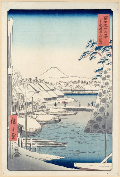 Flodstrand vid Sukiya i Edo (Tōto Sukiya-gashi), från serien Thirty-six Views of Mount Fuji (Fuji) av Utagawa Hiroshige