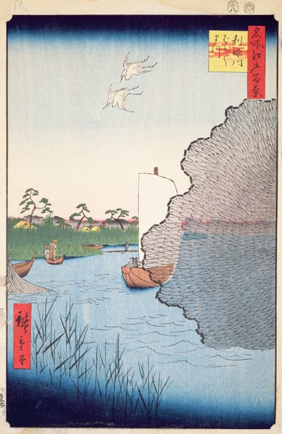 Scattered Pines, Tone River, nr 71 från Hundra berömda vyer av Edo, 1856 (träblock i färg) av Utagawa Hiroshige