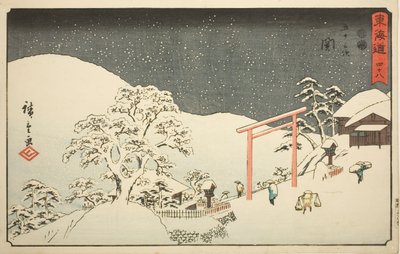 Seki—Nej. 48, från serien "Fifty-three Stations of the Tokaido (Tokaido gojusan tsugi)," även känd som Reisho Tokaido av Utagawa Hiroshige