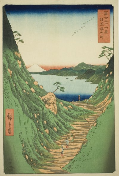 Shiojiri Pass i Shinano-provinsen (Shinano Shiojiri toge), från serien "Trettiosex utsikter över berget Fuji (Fuji sanjurokkei)" av Utagawa Hiroshige