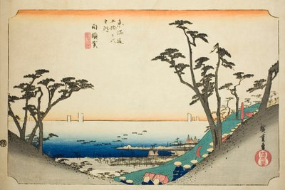 Shirasuka: View of Shiomi Slope (Shirasuka, Shiomizaka zu), från serien "Fifty-three Stations of the Tokaido (Tokaido gojusan tsugi no uchi)," även känd som Hoeido Tokaido av Utagawa Hiroshige