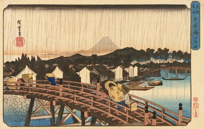 Dusch vid Nihonbashi-bron, 1832-34 (trätryck i färg) av Utagawa Hiroshige