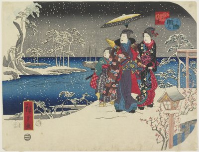 Snö i Akashi, januari 1854 av Utagawa Hiroshige