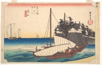 Station fyrtiotre: Kuwana, sju-ri-färjan vid hamnen, från Tokaidos femtiotre stationer av Utagawa Hiroshige