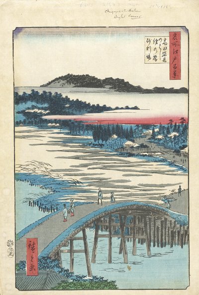 Sugatami-bron, Omokage-bron och Jariba vid Takata av Utagawa Hiroshige