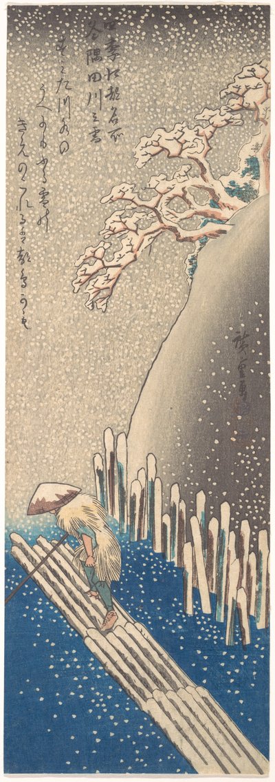 Sumidafloden i snö, ur serien "Berömda platser i Edo under de fyra årstiderna" av Utagawa Hiroshige