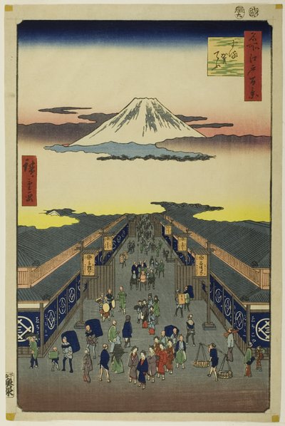 Surugacho, från serien "Hundra berömda vyer av Edo (Meisho Edo hyakkei)" av Utagawa Hiroshige