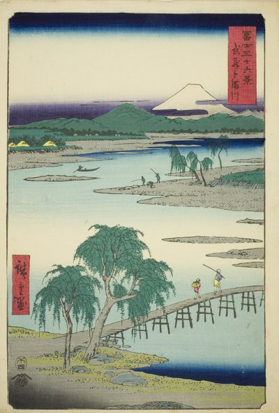 Tama River i Musashi-provinsen (Musashi Tamagawa), från serien "Trettiosex utsikter över berget Fuji (Fuji sanjurokkei)" av Utagawa Hiroshige